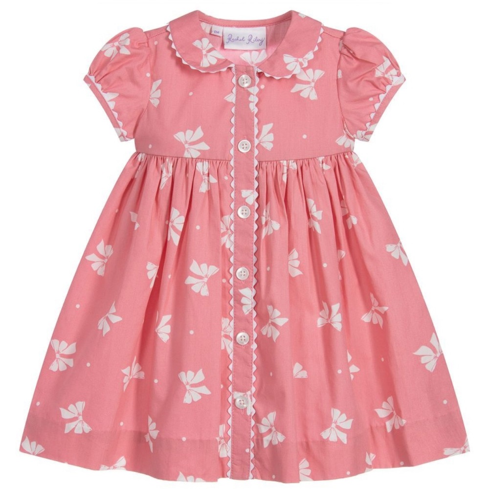 RACHEL RILEY VGUC Button Front Peter Pan Collar Bow Print Dress